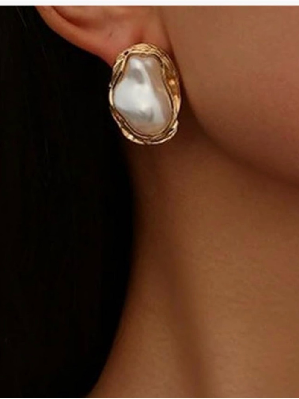 Vintage Gold & White Baroque Pearl Statement Earrings